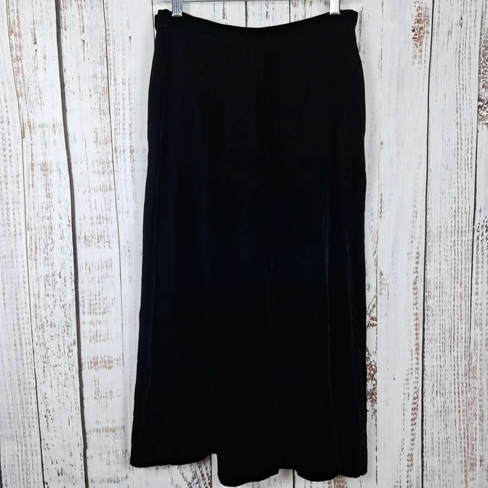 Vintage 70s JOHN MEYER 12 Black Velvet Maxi Skirt Gothic Victorian Dark Romantic